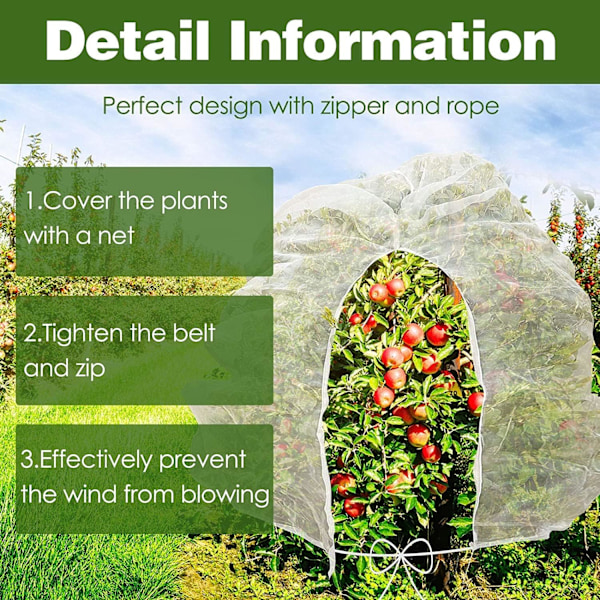 Insektnett med glidelås, insektnett for hage, plantebeskyttelsesnett for å beskytte planter, frukt og blomster mot insekter og fugler (300 x 300 cm) 300×300cm