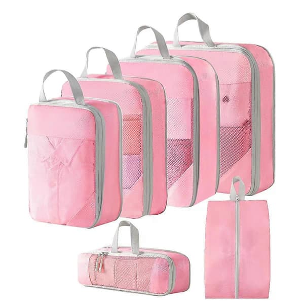 Kompressionspackkuber, expanderbara reseorganiseringsväskor för resväska och bagage pink 6 pcs