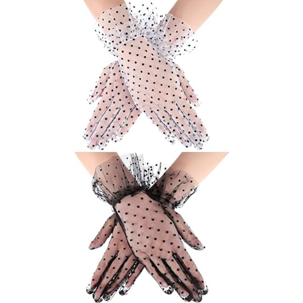 2 Pairs Polka Dot Lace Gloves For Women Elegant Short Lace Gloves