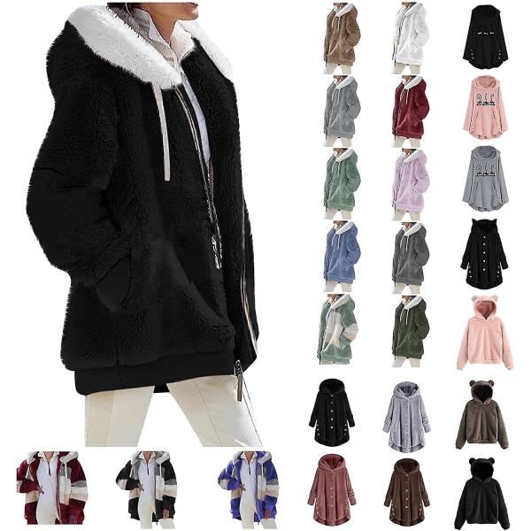 Damkläder för vintern, Fashion Plus Size långärmade söta toppar Hoodies varma bekväma Fuzzy Fleece Sweatshirt Coats S
