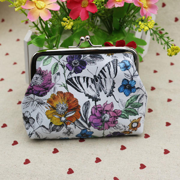 Tryckt myntväska Vintage påse spänne clutch väska plånböcker fjäril Butterfly 12x10cm