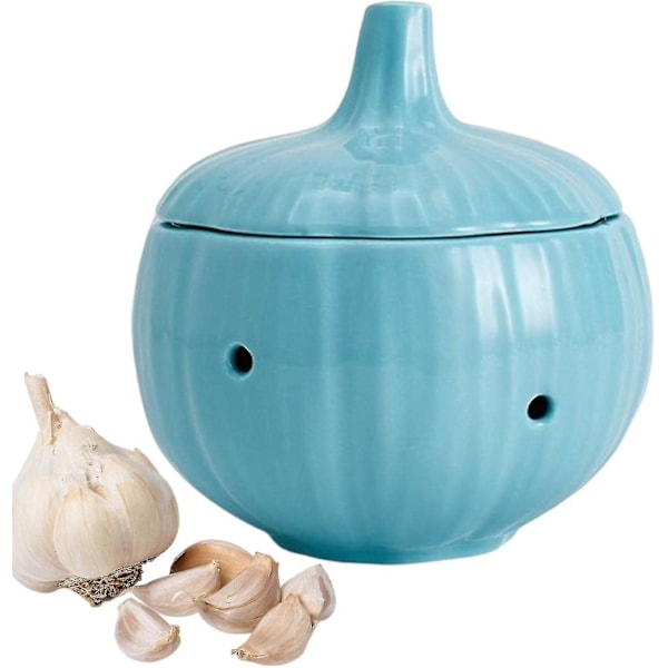 Garlic Keeper Opbevaringsbeholder Keramik Garlic Holder Hus Ed Garlic Opbevaringskrukke Med Låg Til At Opbevare Ingefær Hvidløg S Er Blue