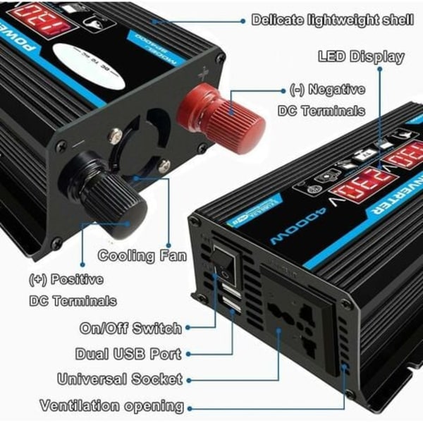 12V 220V Ren Sinus Inverter 4000W Ren Sinus Inverter Transformator med Fjernkontroll & Dobbel AC Strømuttak for RV Truck Bil