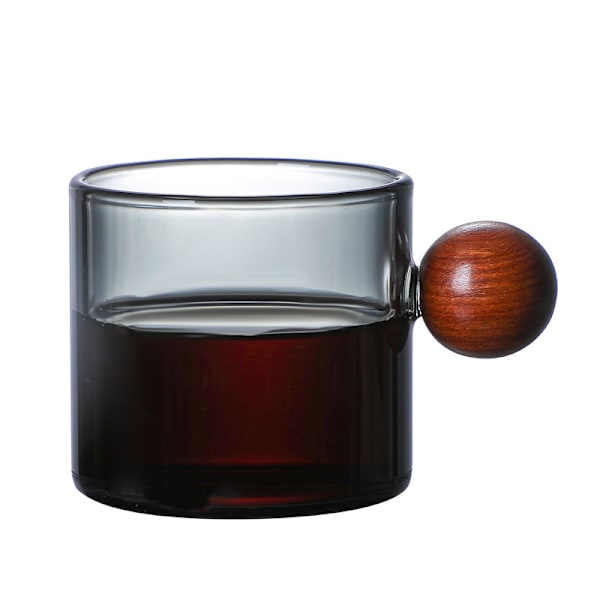 Fargerike Glasskaffe Kopper med Treballhåndtak Stilig Drikkemugg Vannkopp for Te Kaffe Latte Transparent Svart Transparent Black 120ml