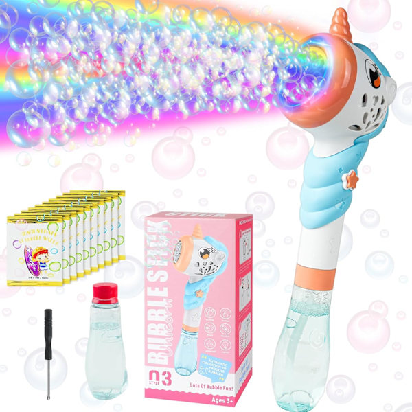Bubbelmaskin för Barn, Portabel Ljus-Upp Bubbelstav med Ljud På/Av 280ml Bubbellösning