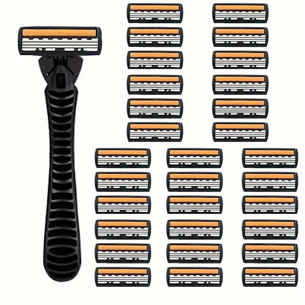 Herre 3-lags Razor Blade Manuell barbering for menn Erstatt hode Komfortable barberblader 1Holder And 30Blades