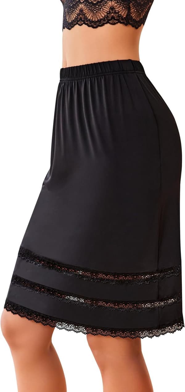 Dame Halv Underkjole Underskørt Kjoleforlænger Blonde sort black XL