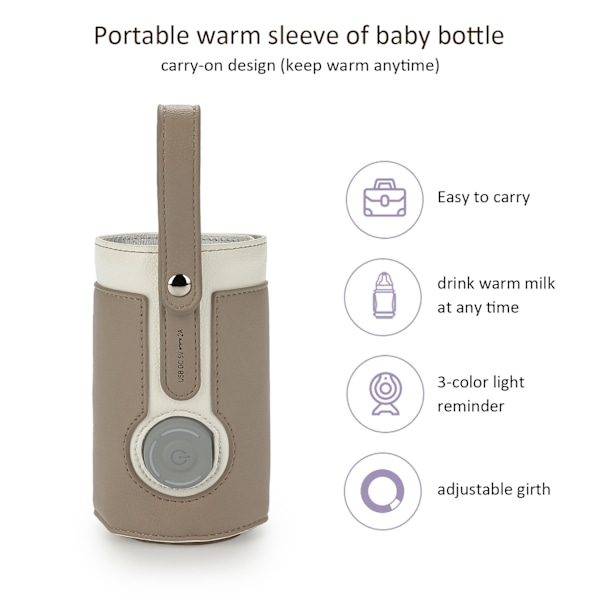 Säädettävä 3 Lämpötilan Kannettava Pullonlämmitin, Kannettava Auton Matkapullonlämmitin USB-Maitolämmitin Pullonlämmitin (Tummanruskea)