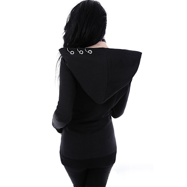 Afslappet pullover med hætte til damer Sort Black 4XL