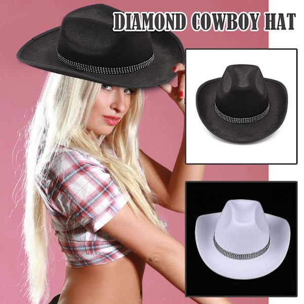 Man Woman Diamond Cowboy Hat Med Diamant Svart Vit.1 black One-size