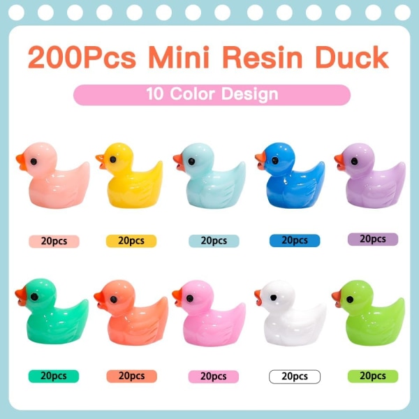 200st Tiny Ducks 10 Färger Little Duck Figurer Mini Resin Ducks Plast Små Miniatyr Ducks Bulk för Dockhus Inredning Micro Fairy Trädgård Landskap A 10 pcs