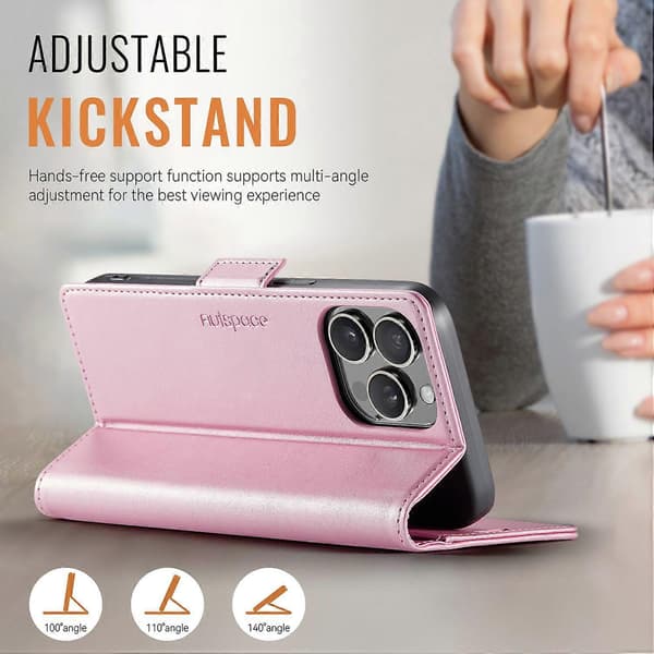 Etui til iPhone 12 Pro Max 6,7 tommer AUTSPACE A11 RFID-blokerende Retro Læder Mobiltelefon Wallet Etui Multicolor Multicolor Pink