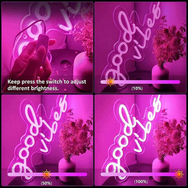 Good Vibes Neonskylt USB-driven med Dimmer, Rosa LED Neonskyltar{bt}