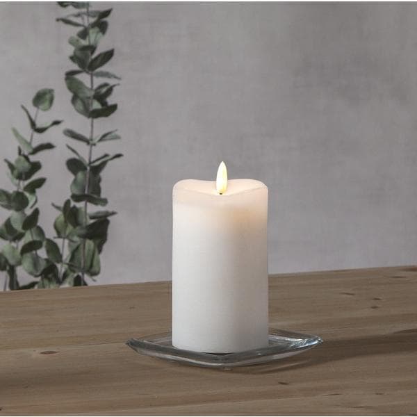 Blockljus Flamme 15 cm LED med timer, vit Vit white
