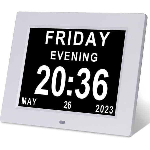 Dementia-kello Alzheimer-kello ja suuri digitaalinen kalenterikello senioreille, kello, jossa on päivä ja päivämäärä f