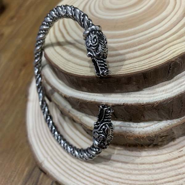 1pc Norse Mythology Viking Dubbel Dragon Head Öppning Justerbar Armband Herr Retro Mode Silvery