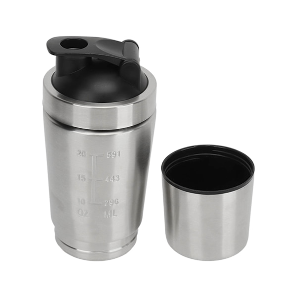 Rustfri stål shakerflaske, proteinshaker med skala, bærbar shakerkop til pre-workout proteinblanding