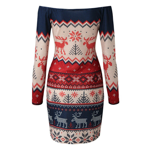 Kvinnor Långärmad Mode Casual Jul Print Bodycons Klänning En axel One shoulder 2XL