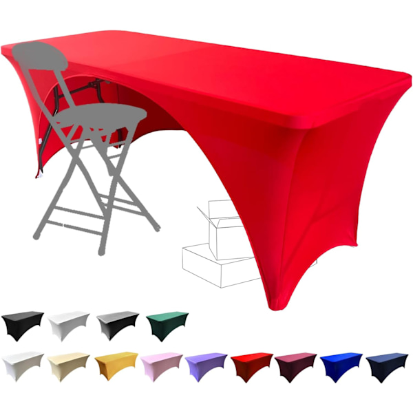 Strækbare Dugge 6ft til Rektangulære Borde med Åben Ryg, Spændt Spandex Rektangulære Terrassebord Dæksler, Bryllup, Fest, Køkken REd