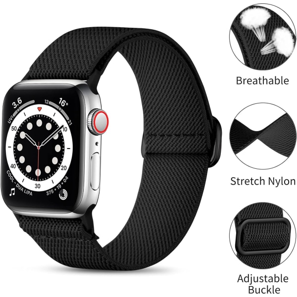 Apple Watch -hihnaan yhteensopiva Loop-ranneke, säädettävä nailonurheiluranneke iWatch SE -sarjaan 9/8/7/6/5/4/3/2/1