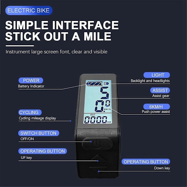 Ebike LCD -näyttö Mini Gauge Kt-lcd4 -näyttö vedenpitävä liitin Kt-ohjaimelle Sähköpyörän muunnossarja (FMY)