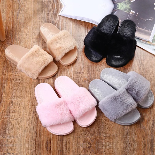 Hemtofflor Dam Platt Skor Dam Dam Päls Flip Flops Grå Gray 37