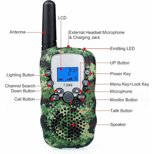 Kamouflage Walkie Talkie 3 km lång räckvidd, par Walkie Talkies *H