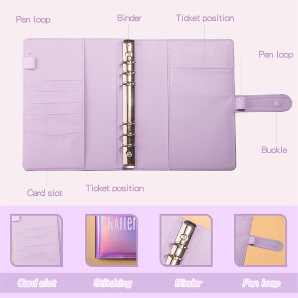 100 kuverter Penge til at spare udfordring mappe, A5 budget mappe med kontant kuvert Purple