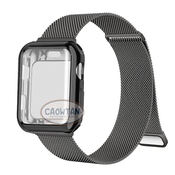 Milanese Case+ Rem for Apple Watch Band Ultra 49MM 41mm 40mm 44mm 38mm 42mm TPU-skjerm Iwatch Series 9 8 7 6 SE 5 4 Correa 45mm svart black 41mm-Series 9 8 7