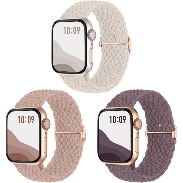 Anti-slip Braided Band 3-Pack Compatible for Apple Watch Straps Adjustable Stretchy Elastic Replacement Band for iWatch Ultra SE 9 8 7 6 5 4 3 2 1