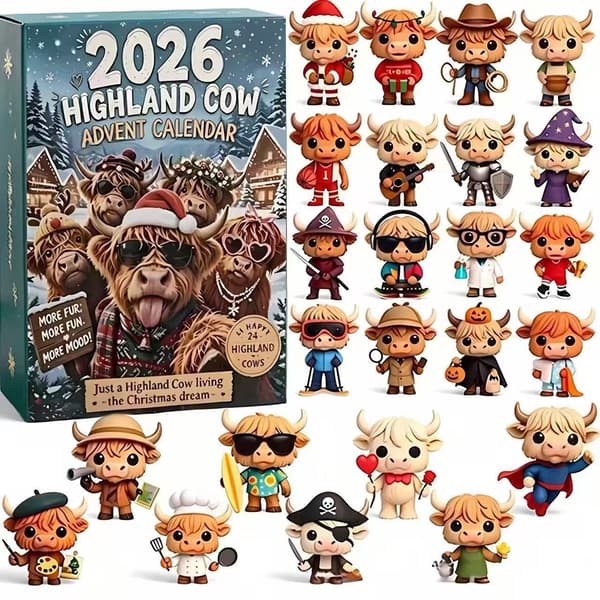 2026 Highland Ku Adventkalender, 24-dagers Julekalender Blindboks, Søt Highland Ku Samleobjekt Overraskelse*Modell E*Akryl flat design Acrylic flat design Model E