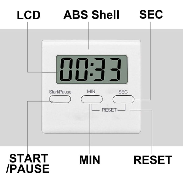 Digital Köktimer Magnetisk Nedräknings Stoppur med Hög Larm