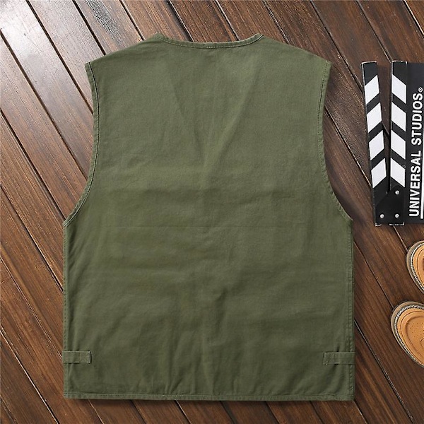 Bomullsvest med flere lommer, fiske- og fotovest for menn ArmyGreen ArmyGreen L