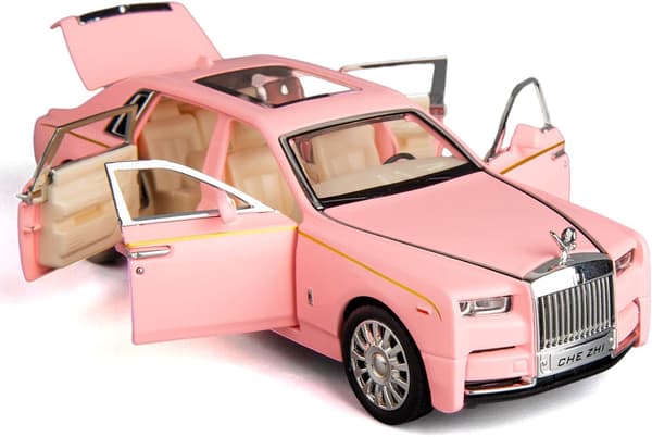 1/32 Rolls-Royce Phantom Modelbil, Zinklegering Træk Tilbage Legetøjsbil med Lyd og Lys til Børn Drenge Pige Gave (Pink)