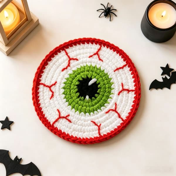 Hæklede Halloween-underlag, håndlavede græskar-spøgelses-monster-garn-drikkemåtter til borddekoration Orange Spider