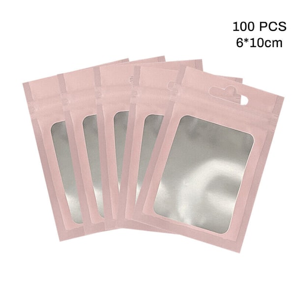 Genomskinliga Mylar-påsar med dragkedja i aluminiumfolie, 100 st rosa Pink 13*25cm