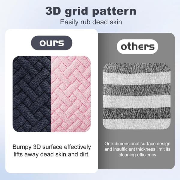 Eksfolierende handsker - 3D Check Triple Layer Eksfolierende kropsskrub til eksfoliering af død hud og strålende hud, elastisk håndled (pakke med 2)
