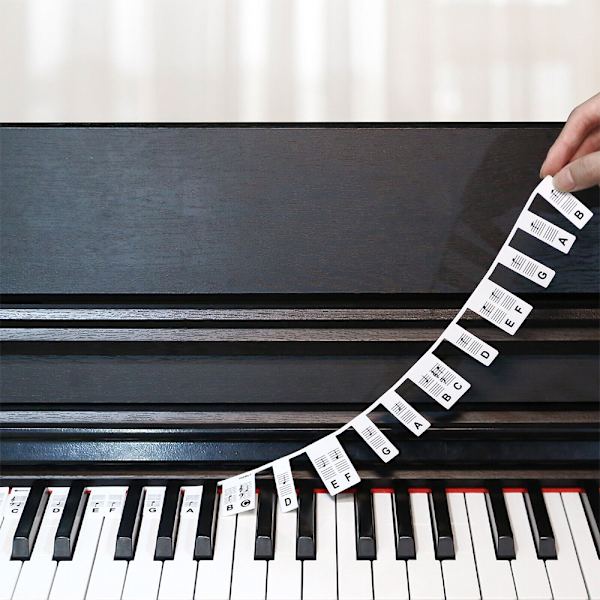 88-tangenters silikonpiano-tastatur med noteklistremerker for nybegynnere Black and white