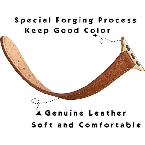Slanke læderremme kompatible med Apple Watch Band 38 mm Brun med Guld Brown with Gold 42mm/44mm/45mm/49mm
