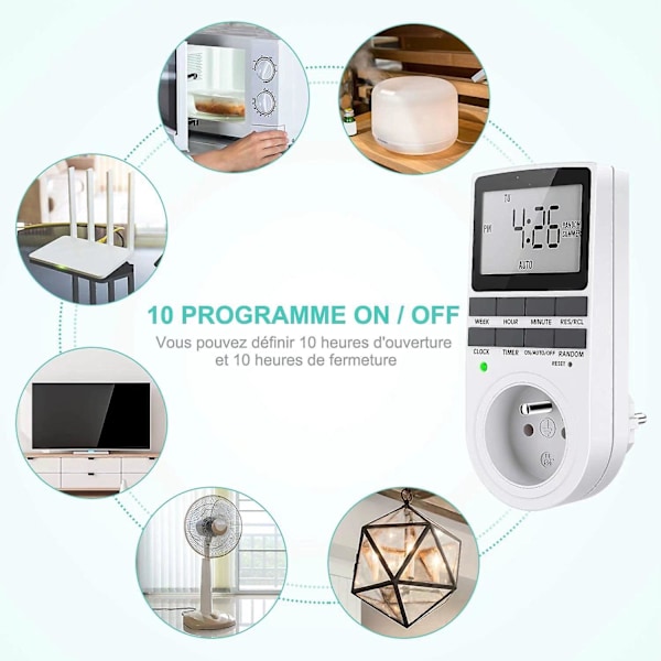 Programmerbar digital stikkontakt med LCD-display Ugentlig digital timer 12 timer/24 timer/7-dages stikkontakt