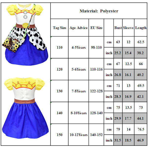 Lasten tyttöjen cosplay-juhla Toy Story Jessie -mekko hieno mekko 130cm 120 cm