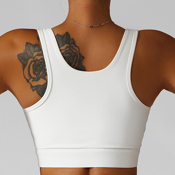 Naisten urheiluliivit Racerback Saumaton Bralette Lyhyt Crop Top Pehmustettu Iskunvaimennus Tuki Kuntosalille Harjoitteluun Fitness Valkoinen XL