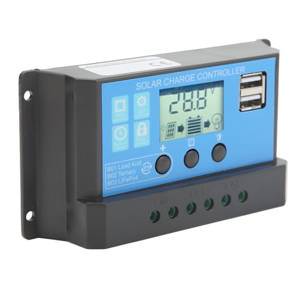 Solcelleladningsregulator med LCD-skærm Dobbelt USB Industriel hovedchip Solpanelregulator til gadebelysning 12V 24V 20A