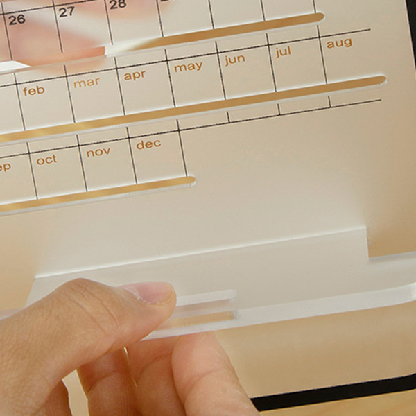 Månatlig skrivbordskalender multifunktionell söt manuell DIY akryl transparent evighetskalender med tecknade klistermärken blomsterramar