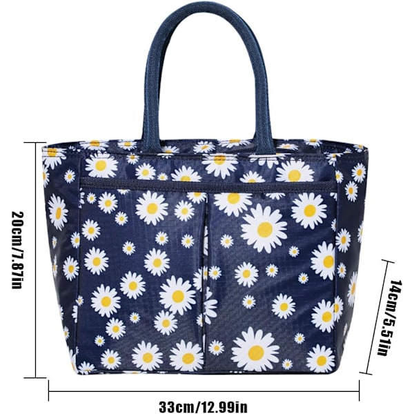 Isoleret frokostpose bærbar termisk frokostpose køletaske Daisy mønster frokostboks arrangør tote taske til kvinder voksne børn piger arbejde skole picnic
