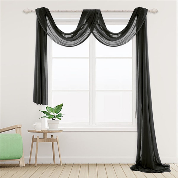 Stilfuld Vindue Sjal Valance Blød Lys Vindue Gardin Hjem Soveværelse Dekoration Sort Black 1.5*6M