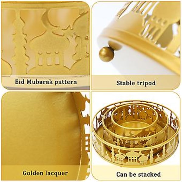 3-pack Järn Eid Matbricka Eid Mubarak Mån Serveringsbricka Eid Ramadan Dessertställ