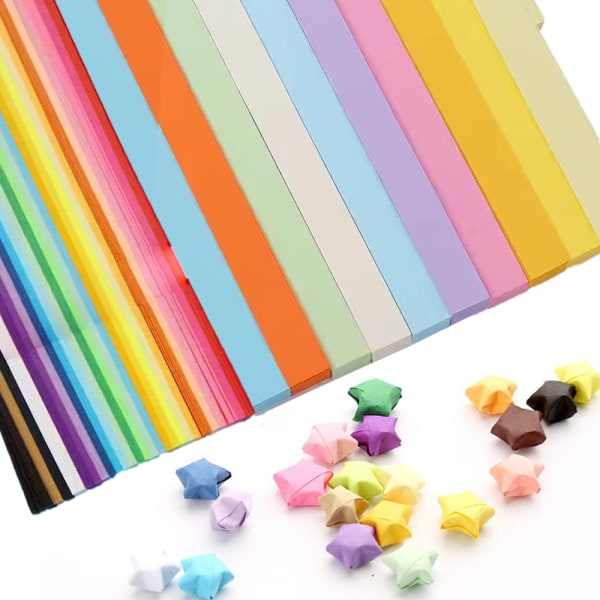 1080 ark Origami-stjärnor papper dubbelsidiga färger dekorativa pappersremsor för pappershantverk