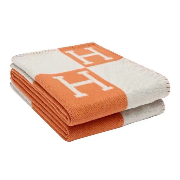 Plaid H felt Cashmere Blended Crochet Portable Orange