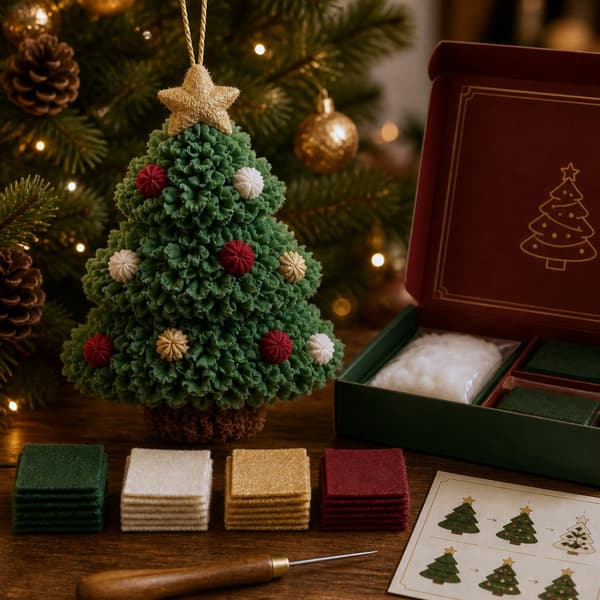 DIY 3D Stoff Julepyntsett, Håndlaget Poke Håndverkssett for Juledekor 2